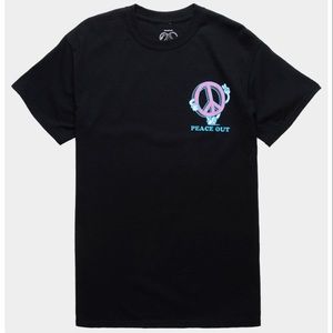 Men’s 100% Cotton Peace Out Graphic T-Shirt Black, Pink & Blue Size XL